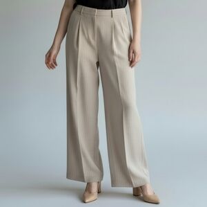 Mango Beige Pinstripe Print high-rise, wide-leg tailored trousers Women Size 8